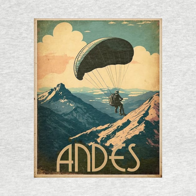 Andes Paragliding Vintage Travel Art Poster by OldTravelArt